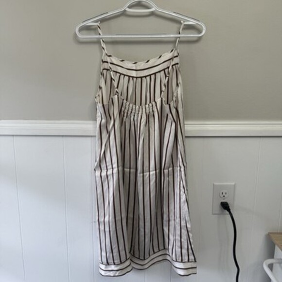 Haven Well Within Washable Silk Chemise Nightgown Lingerie Sz M Brown Stripes￼ - Picture 2 of 5
